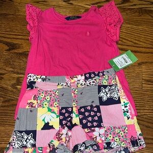 Lilly Pulitzer girls little Callahan short size medium (6-7) and pink polo top